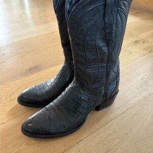 Allen’s Men's Black Leather Cowboy Boots